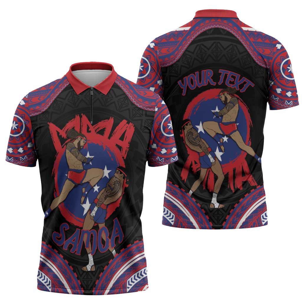 Personalised Samoa Mixed Martial Arts Zipper Polo Shirt Flying Knee Of Samoan DT05 - Polynesian Pride