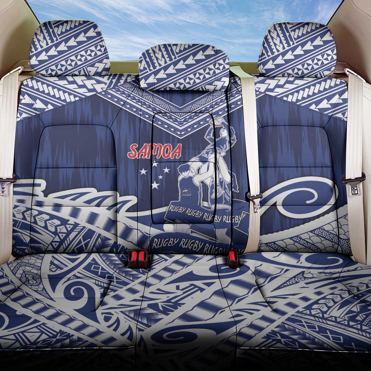 Samoa Rugby Back Car Seat Cover Pacific Warrior Glory - Polynesian Pride