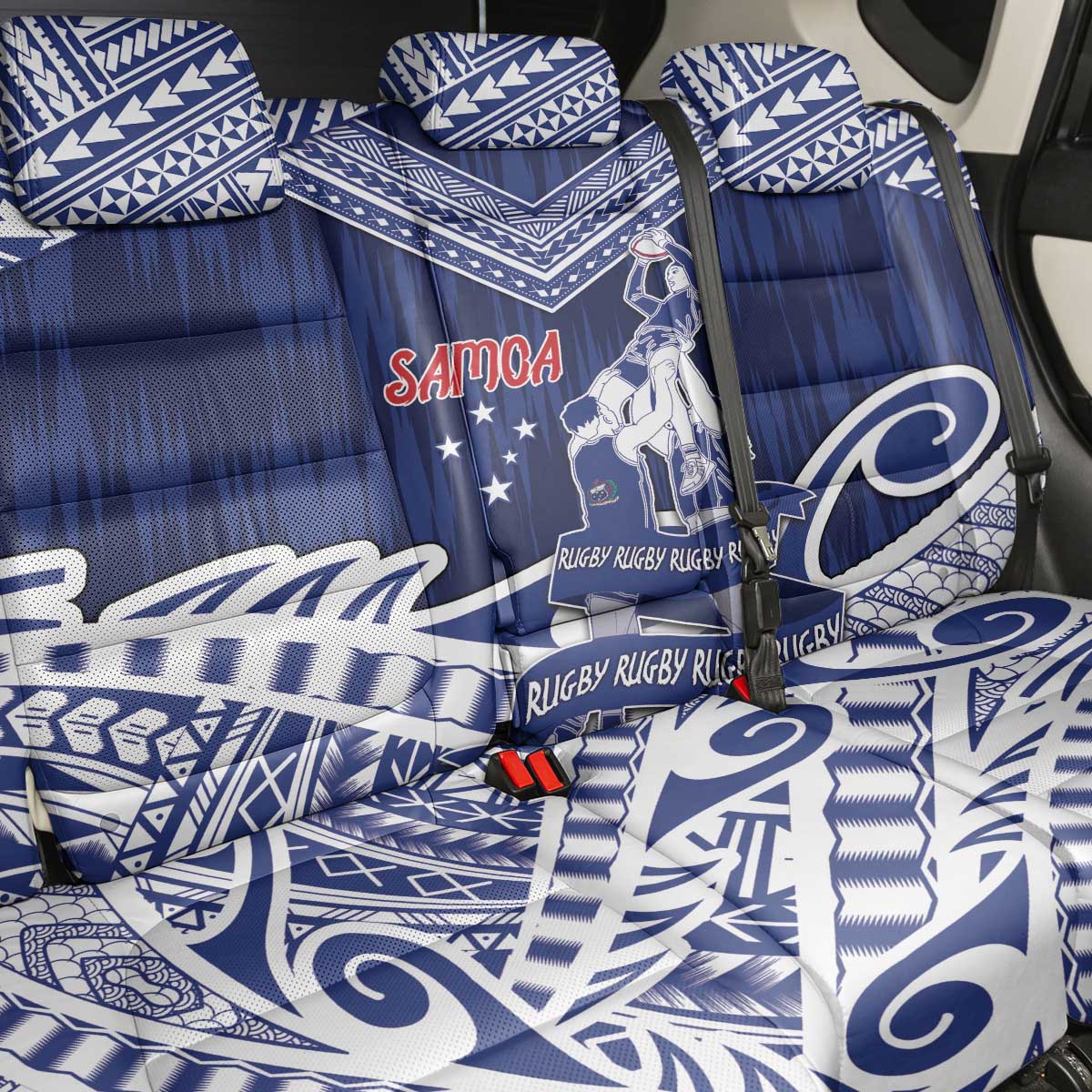 Samoa Rugby Back Car Seat Cover Pacific Warrior Glory - Polynesian Pride