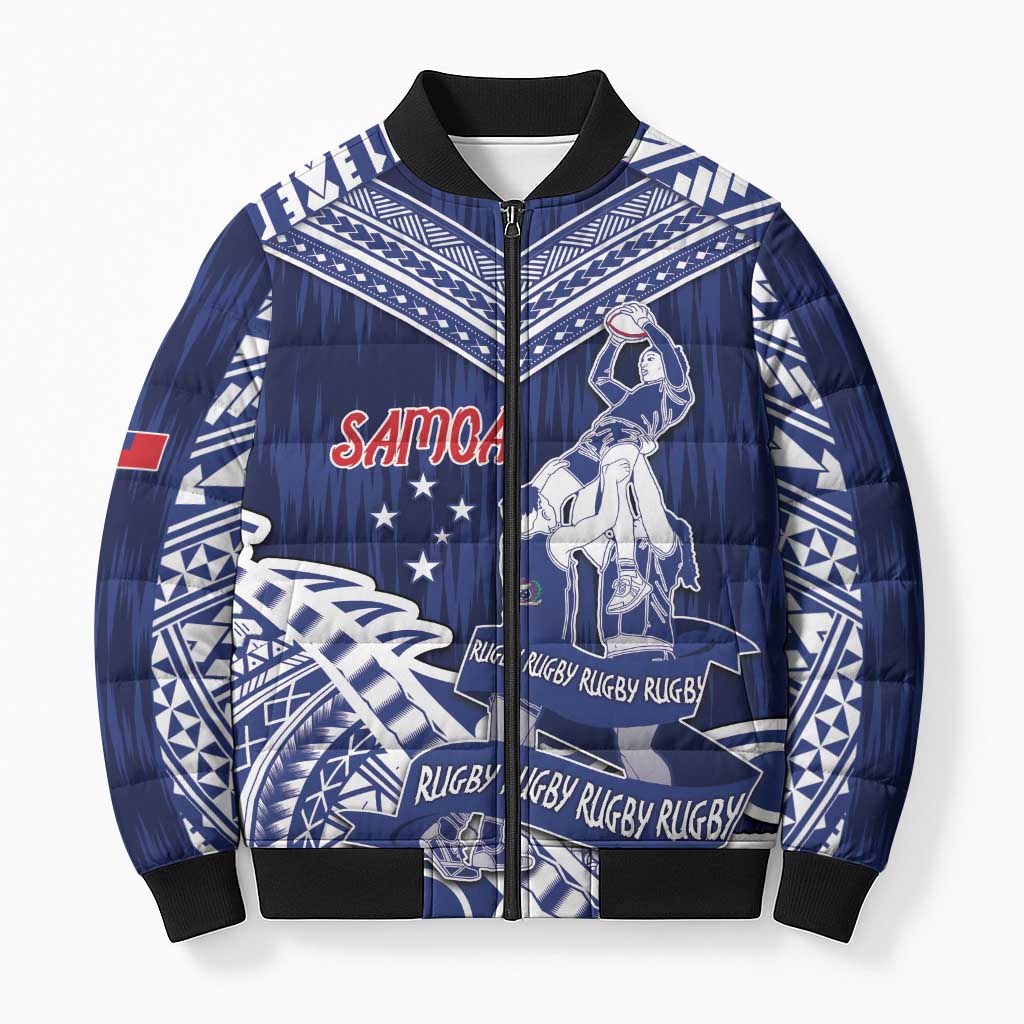 Personalised Samoa Rugby Bomber Puffer Jacket Pacific Warrior Glory - Polynesian Pride