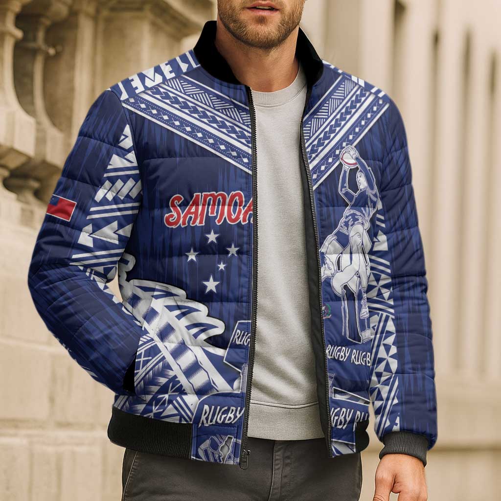 Personalised Samoa Rugby Bomber Puffer Jacket Pacific Warrior Glory - Polynesian Pride