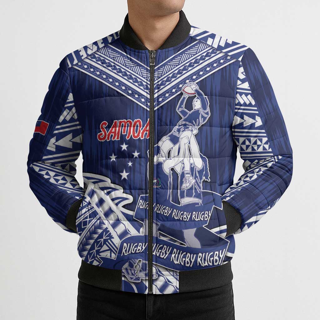 Personalised Samoa Rugby Bomber Puffer Jacket Pacific Warrior Glory - Polynesian Pride