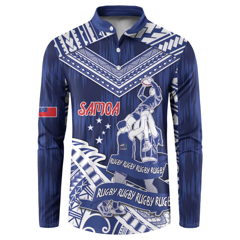 Personalised Samoa Rugby Button Sweatshirt Pacific Warrior Glory - Polynesian Pride