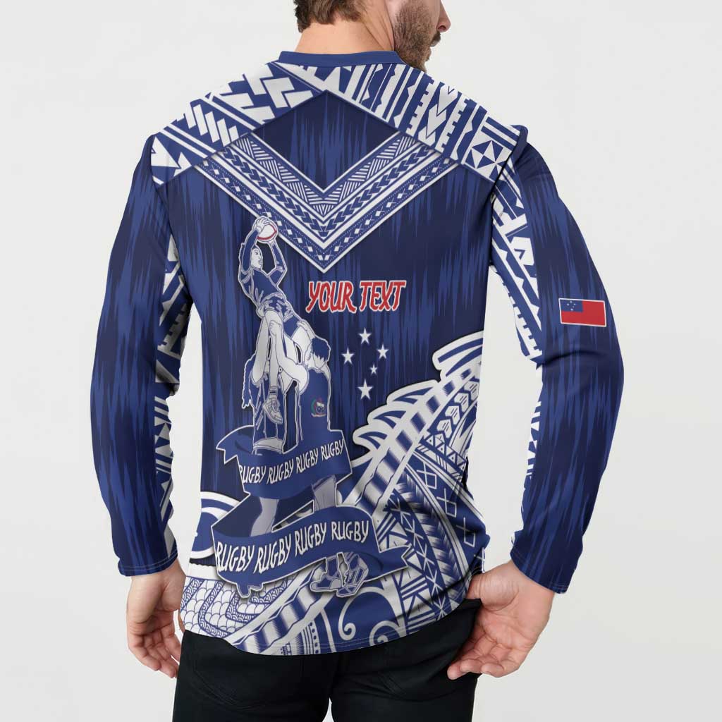 Personalised Samoa Rugby Button Sweatshirt Pacific Warrior Glory - Polynesian Pride