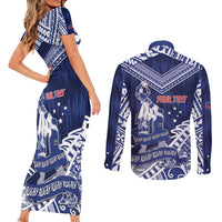 Personalised Samoa Rugby Couples Matching Short Sleeve Bodycon Dress and Long Sleeve Button Shirt Pacific Warrior Glory - Polynesian Pride
