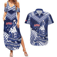Personalised Samoa Rugby Couples Matching Summer Maxi Dress and Hawaiian Shirt Pacific Warrior Glory - Polynesian Pride