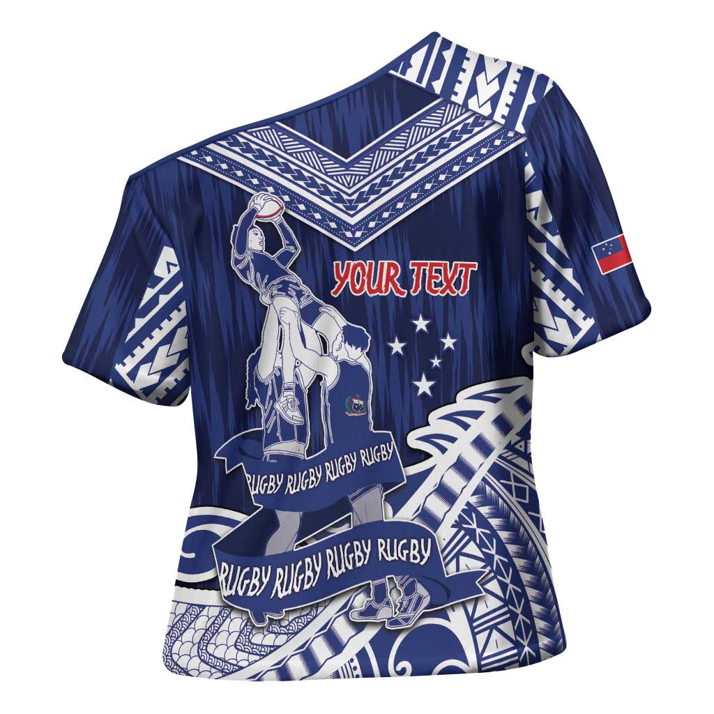 Personalised Samoa Rugby Cross Shoulder Shirt Pacific Warrior Glory - Polynesian Pride
