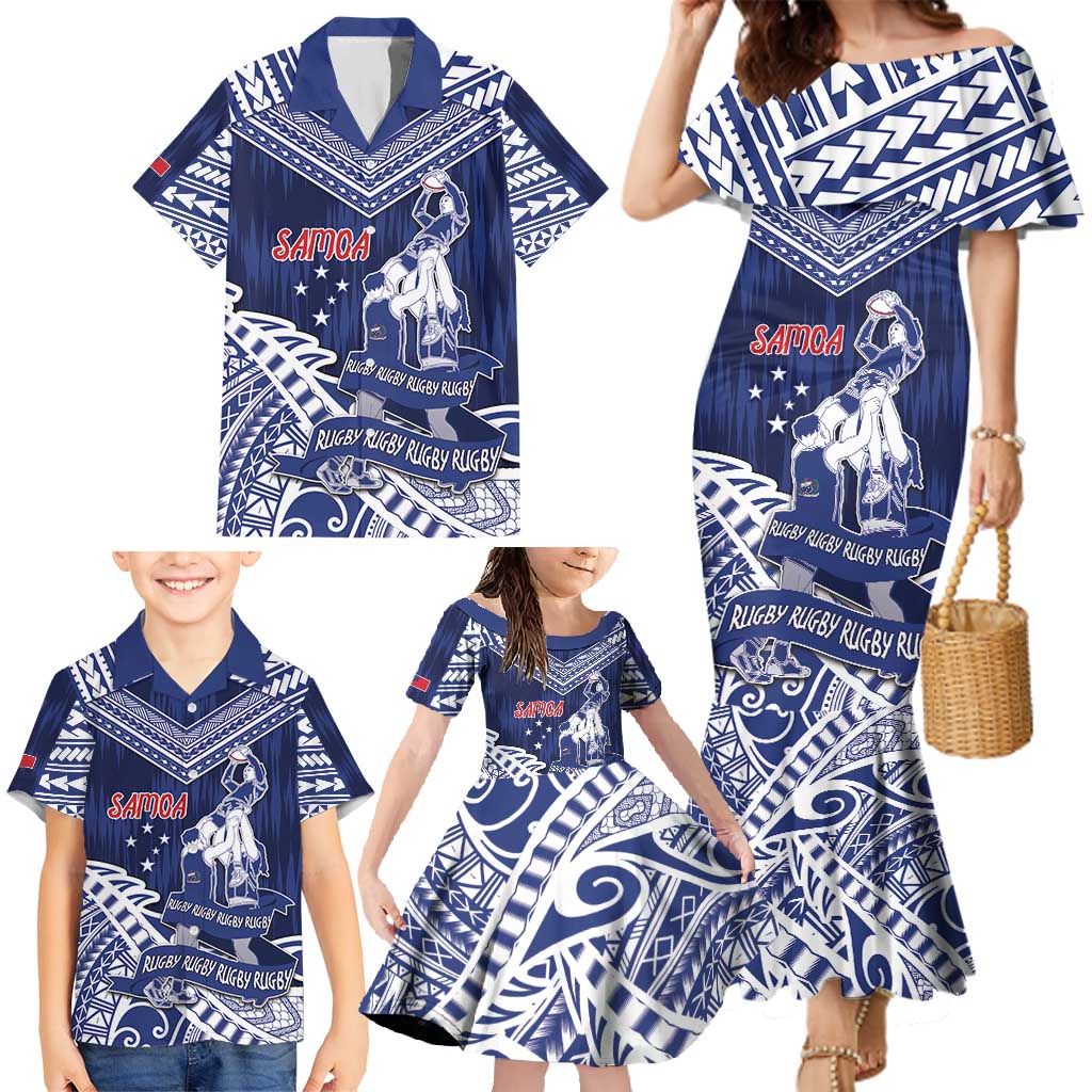 Personalised Samoa Rugby Family Matching Mermaid Dress and Hawaiian Shirt Pacific Warrior Glory - Polynesian Pride