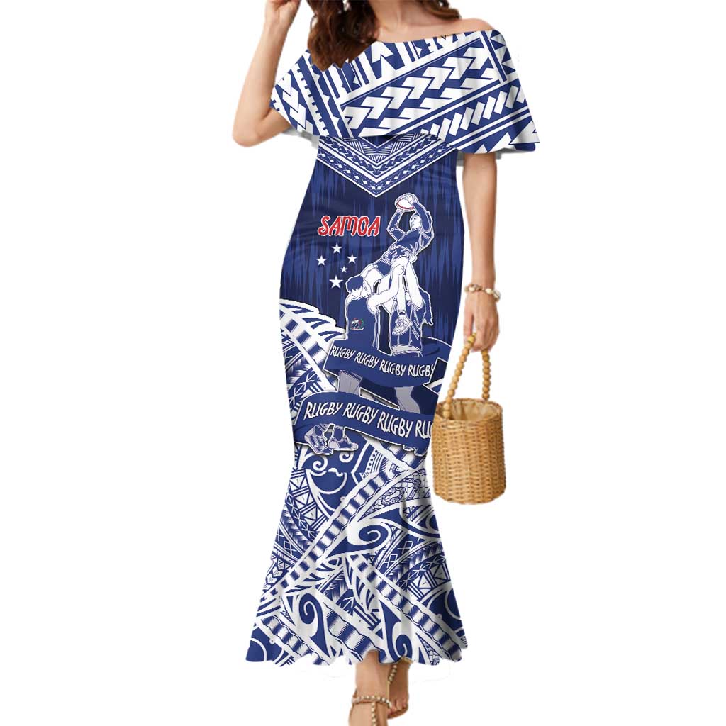 Personalised Samoa Rugby Family Matching Mermaid Dress and Hawaiian Shirt Pacific Warrior Glory - Polynesian Pride