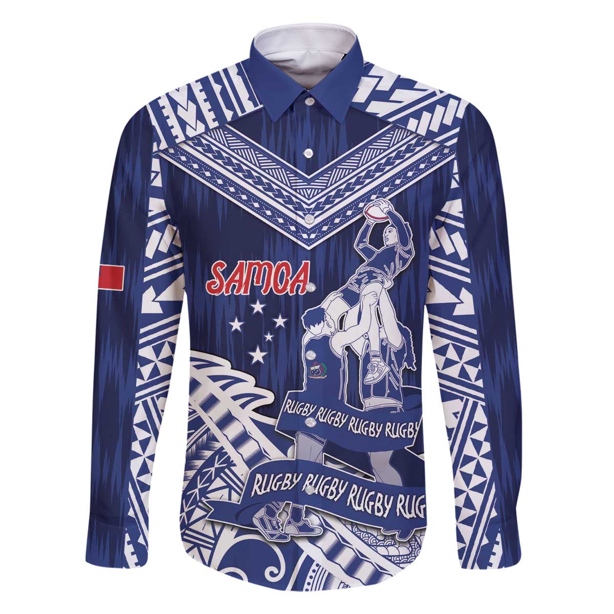 Personalised Samoa Rugby Family Matching Off The Shoulder Long Sleeve Dress and Hawaiian Shirt Pacific Warrior Glory - Polynesian Pride