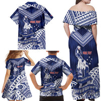 Personalised Samoa Rugby Family Matching Off Shoulder Maxi Dress and Hawaiian Shirt Pacific Warrior Glory - Polynesian Pride
