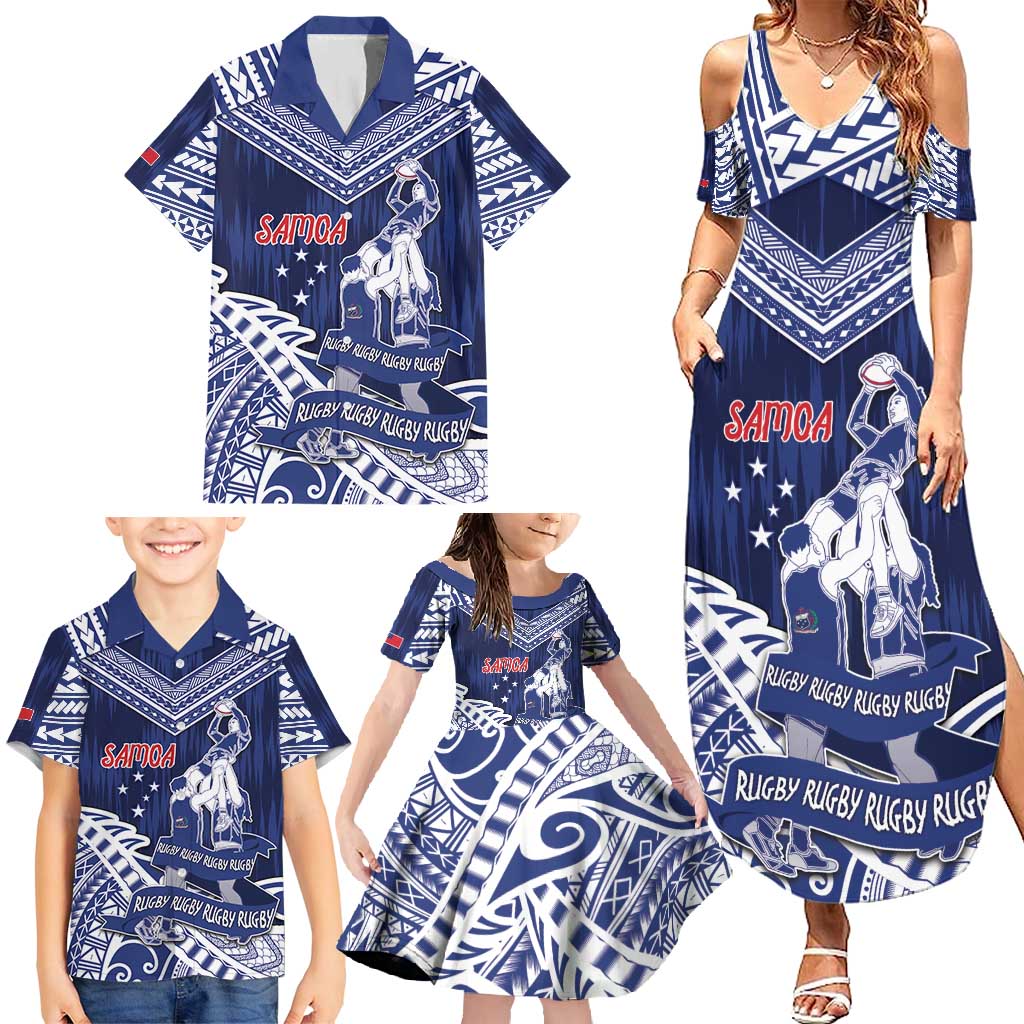 Personalised Samoa Rugby Family Matching Summer Maxi Dress and Hawaiian Shirt Pacific Warrior Glory - Polynesian Pride