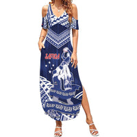 Personalised Samoa Rugby Family Matching Summer Maxi Dress and Hawaiian Shirt Pacific Warrior Glory - Polynesian Pride