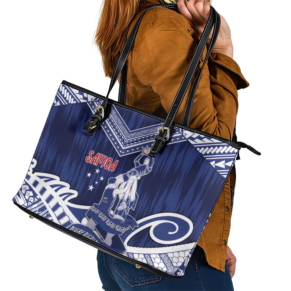 Samoa Rugby Leather Tote Bag Pacific Warrior Glory - Polynesian Pride