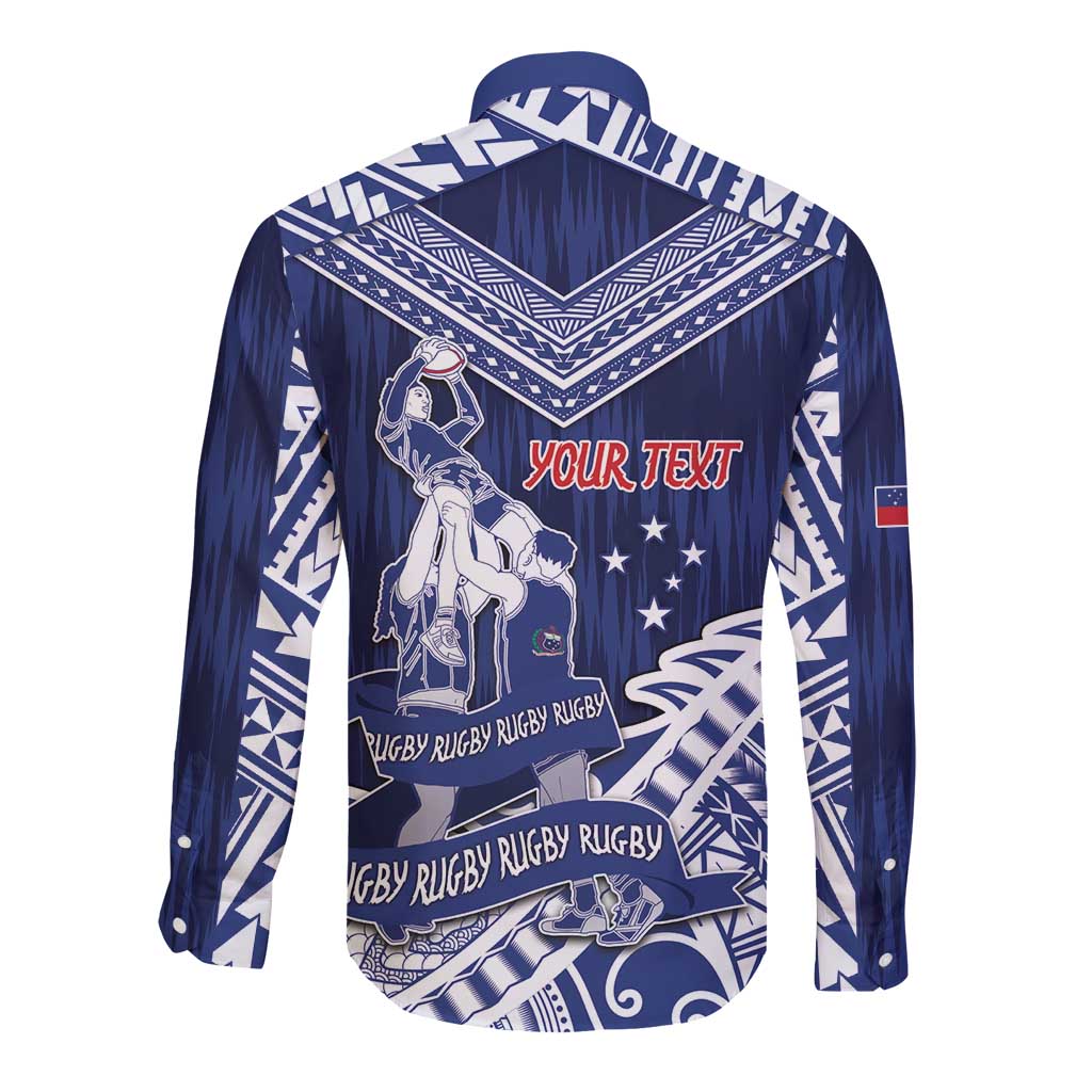 Personalised Samoa Rugby Long Sleeve Button Shirt Pacific Warrior Glory - Polynesian Pride