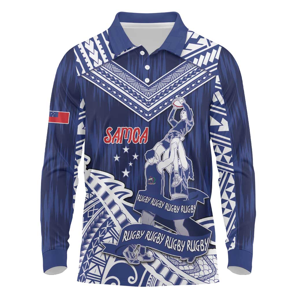 Personalised Samoa Rugby Long Sleeve Polo Shirt Pacific Warrior Glory - Polynesian Pride