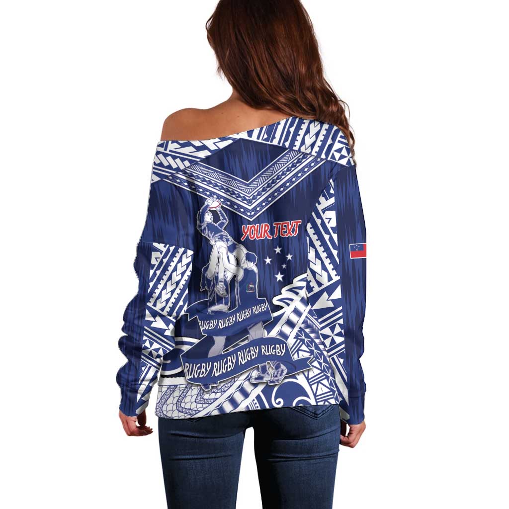 Personalised Samoa Rugby Off Shoulder Sweater Pacific Warrior Glory - Polynesian Pride