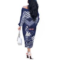 Personalised Samoa Rugby Off The Shoulder Long Sleeve Dress Pacific Warrior Glory - Polynesian Pride