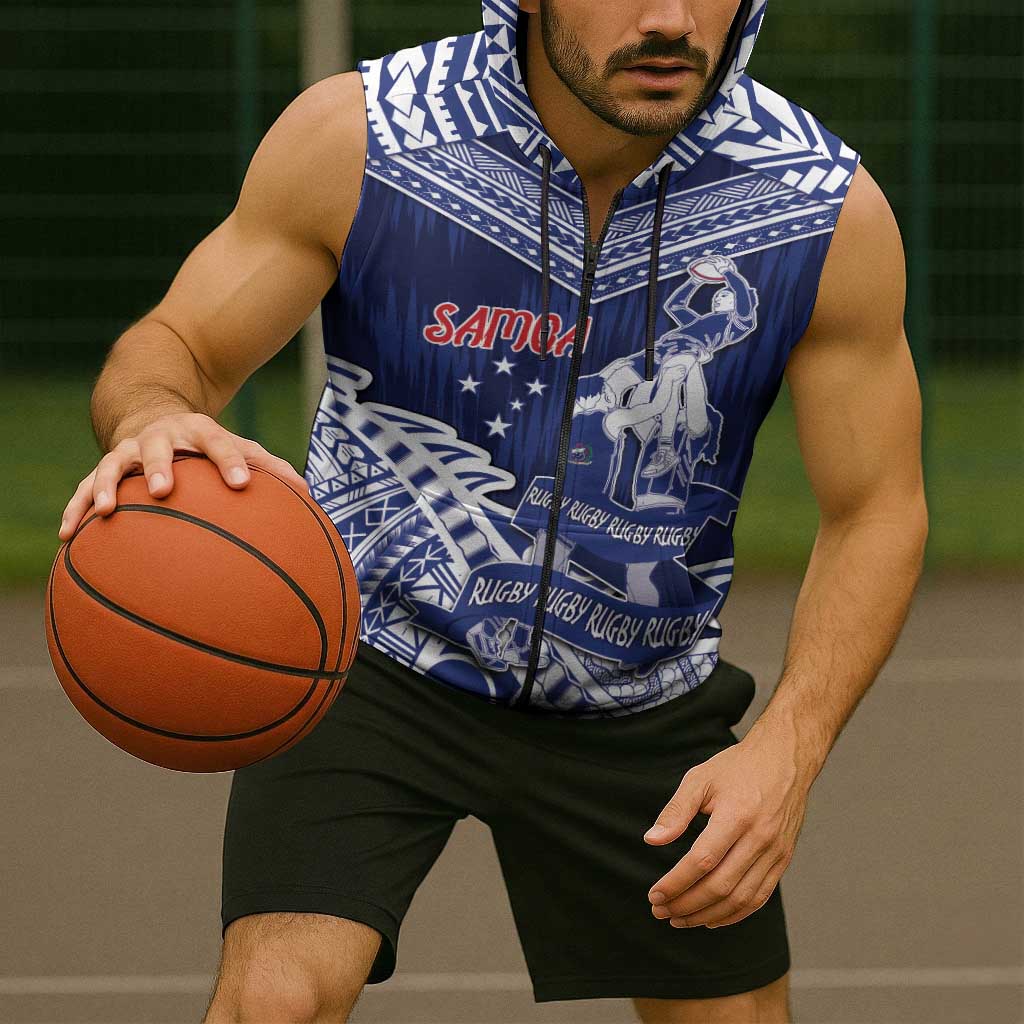 Personalised Samoa Rugby Sleeveless Zip Hoodie Pacific Warrior Glory - Polynesian Pride