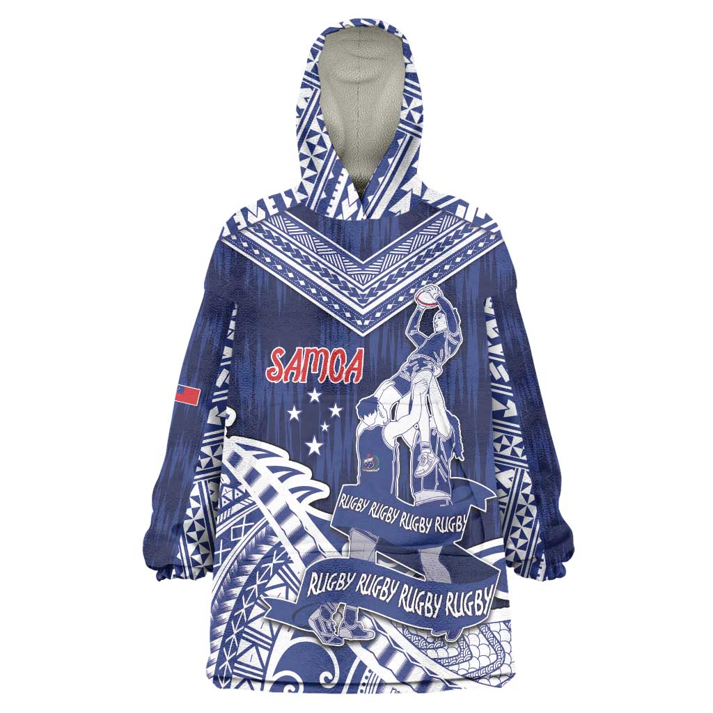 Personalised Samoa Rugby Wearable Blanket Hoodie Pacific Warrior Glory - Polynesian Pride