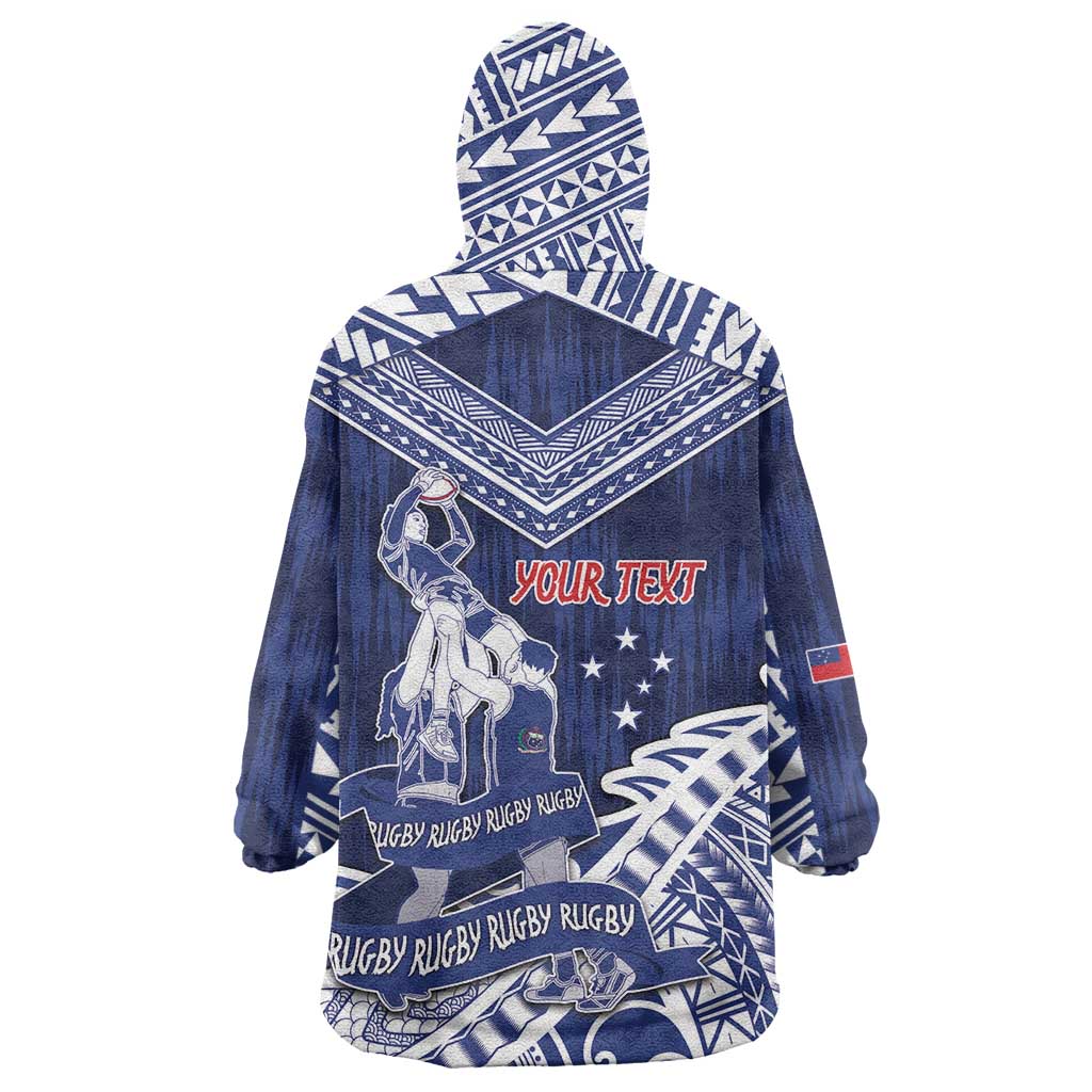 Personalised Samoa Rugby Wearable Blanket Hoodie Pacific Warrior Glory - Polynesian Pride