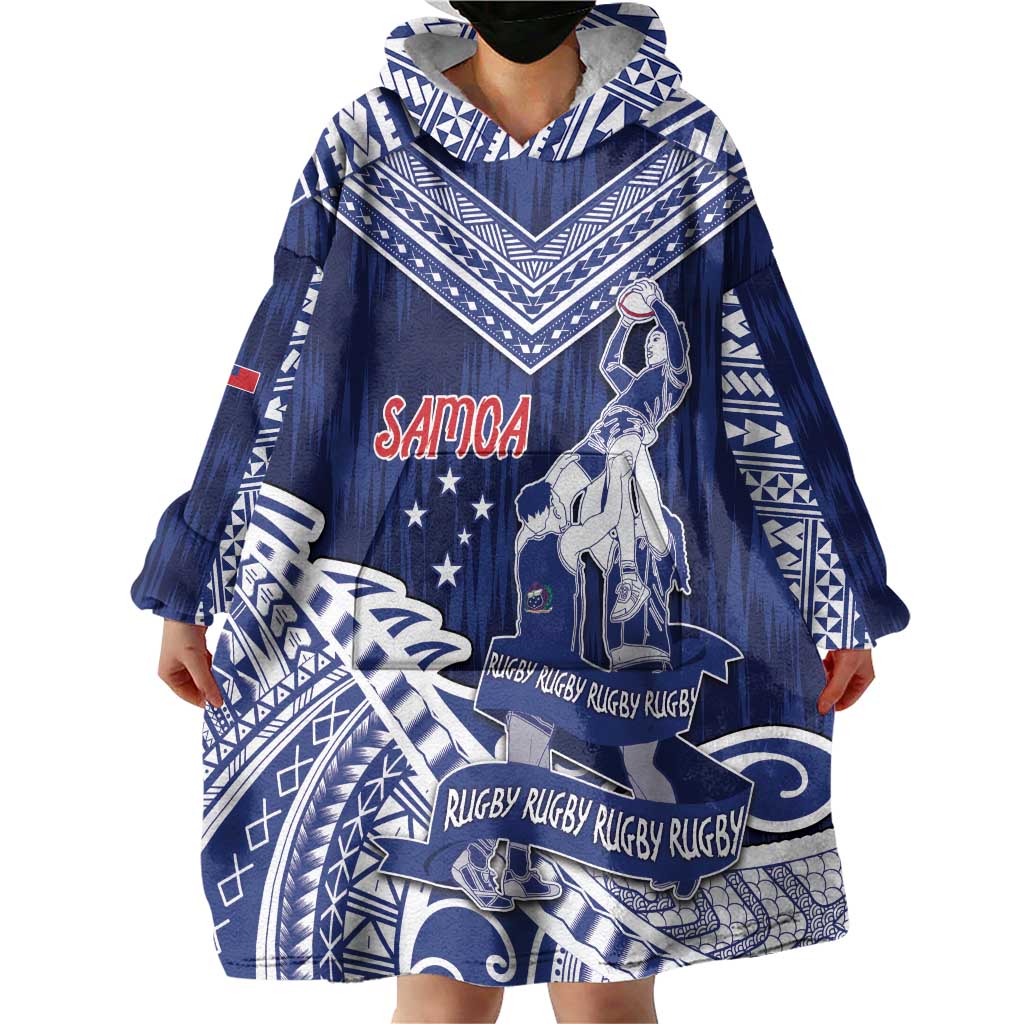 Personalised Samoa Rugby Wearable Blanket Hoodie Pacific Warrior Glory - Polynesian Pride