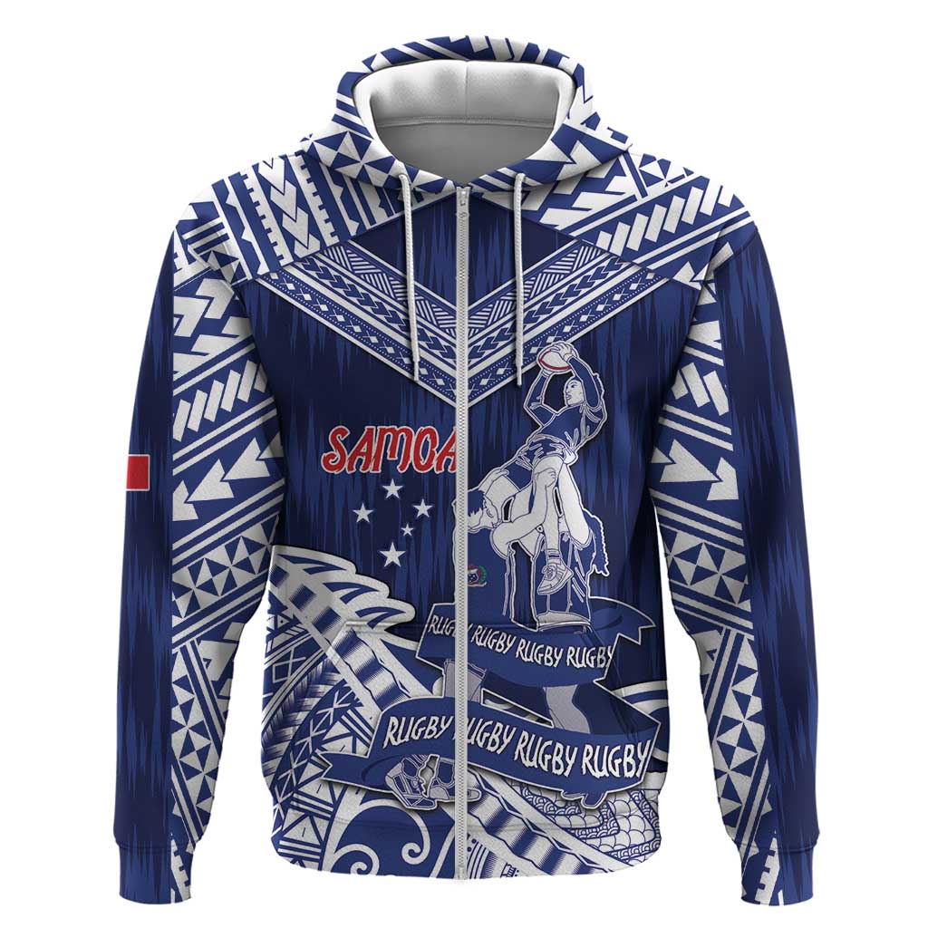 Personalised Samoa Rugby Zip Hoodie Pacific Warrior Glory - Polynesian Pride