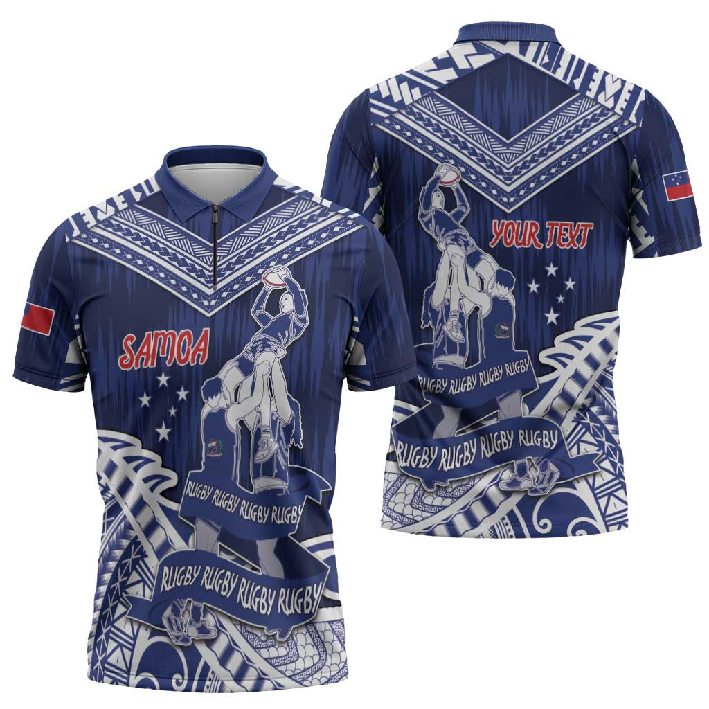 Personalised Samoa Rugby Zipper Polo Shirt Pacific Warrior Glory - Polynesian Pride
