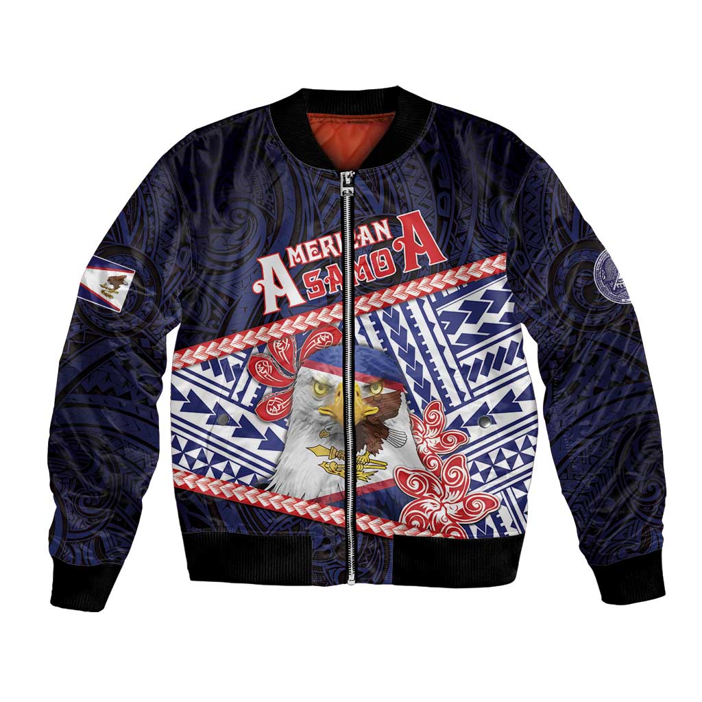 Personalized American Samoa Bomber Jacket Bald Eagle With Polynesian Pattern - Polynesian Pride
