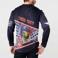 Personalized American Samoa Button Sweatshirt Bald Eagle With Polynesian Pattern - Polynesian Pride