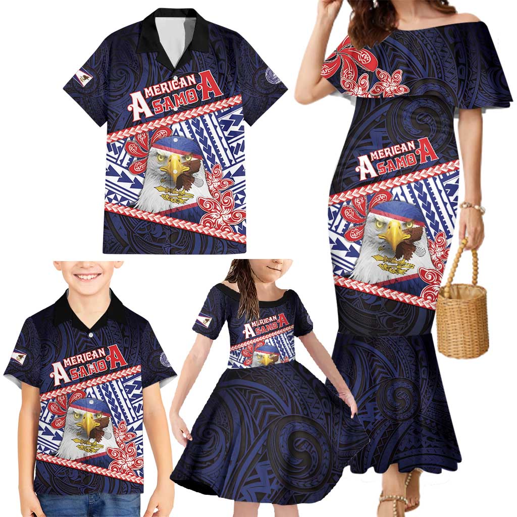 Personalized American Samoa Family Matching Mermaid Dress and Hawaiian Shirt Bald Eagle With Polynesian Pattern - Polynesian Pride