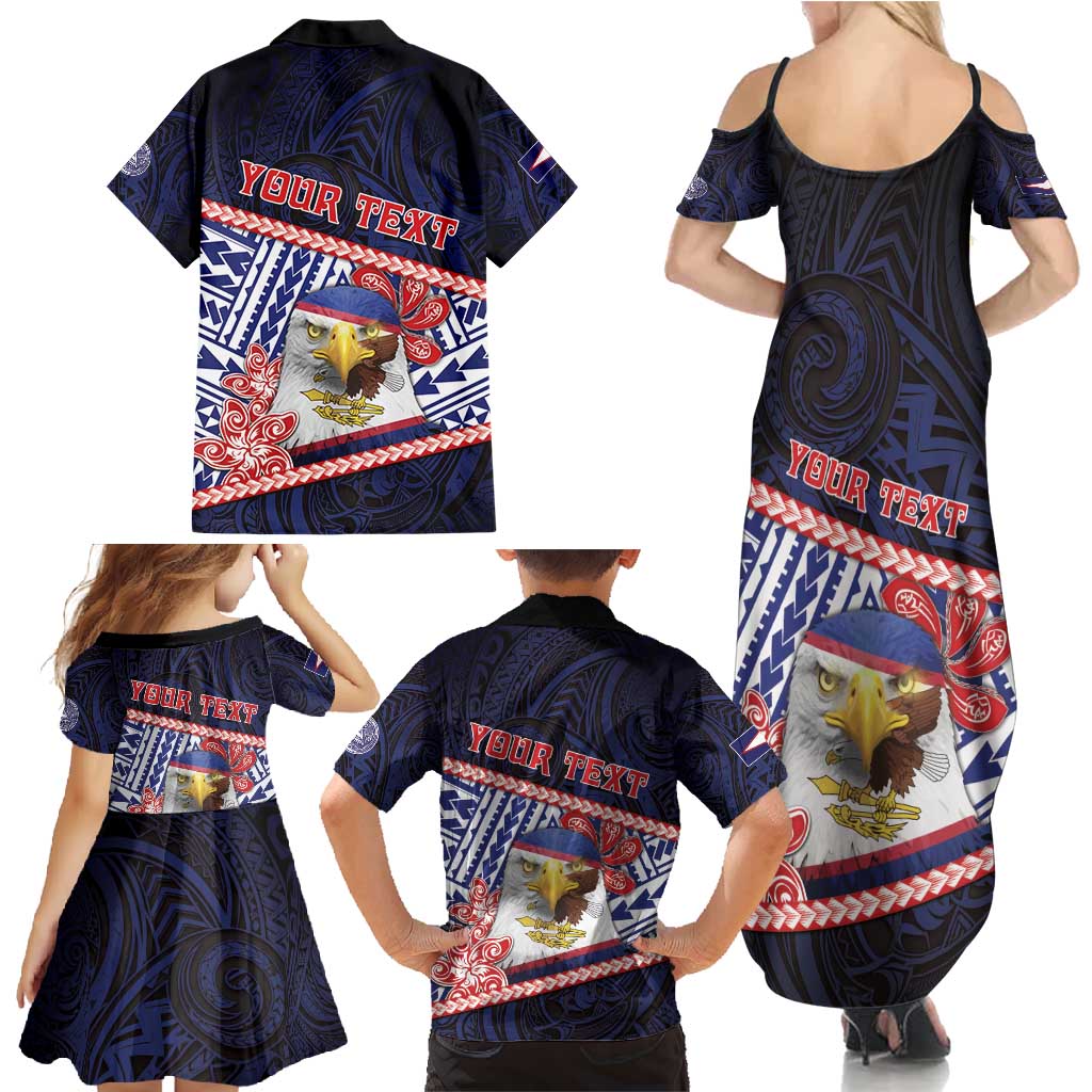 Personalized American Samoa Family Matching Summer Maxi Dress and Hawaiian Shirt Bald Eagle With Polynesian Pattern - Polynesian Pride