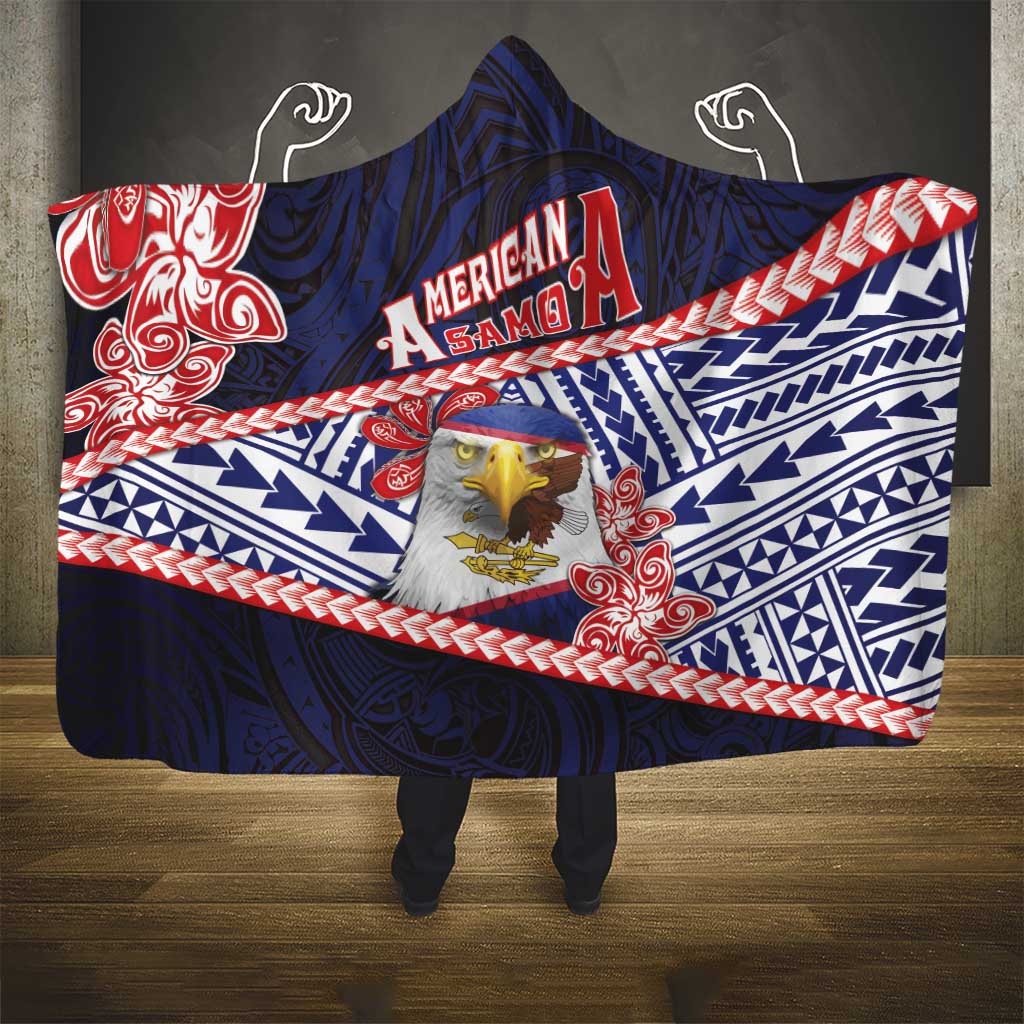 American Samoa Hooded Blanket Bald Eagle With Polynesian Pattern - Polynesian Pride