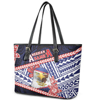 American Samoa Leather Tote Bag Bald Eagle With Polynesian Pattern - Polynesian Pride