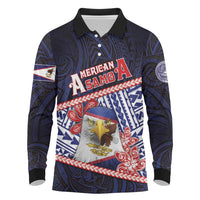 Personalized American Samoa Long Sleeve Polo Shirt Bald Eagle With Polynesian Pattern - Polynesian Pride