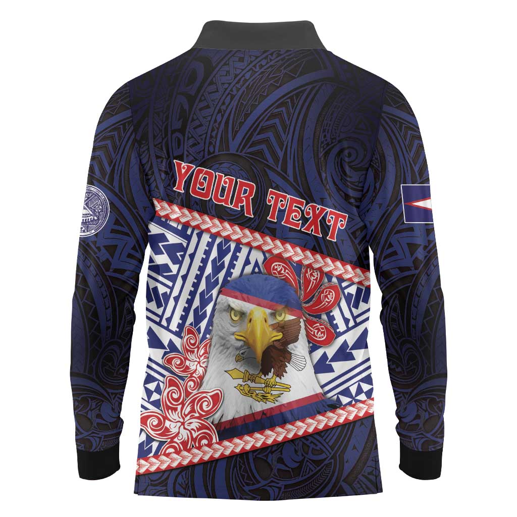 Personalized American Samoa Long Sleeve Polo Shirt Bald Eagle With Polynesian Pattern - Polynesian Pride