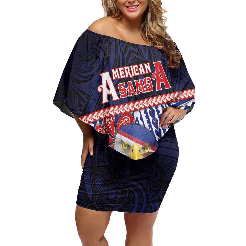 Personalized American Samoa Off Shoulder Short Dress Bald Eagle With Polynesian Pattern - Polynesian Pride