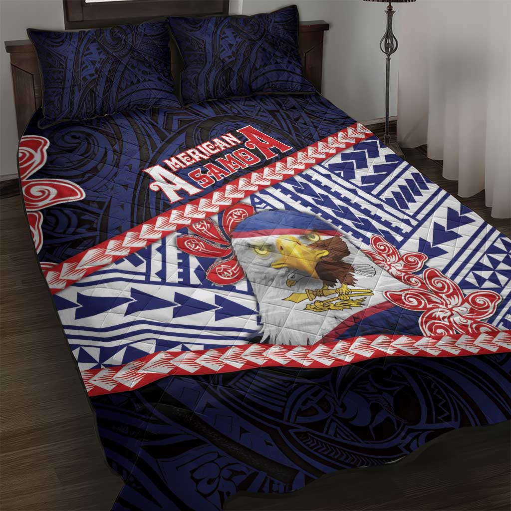 American Samoa Quilt Bed Set Bald Eagle With Polynesian Pattern - Polynesian Pride