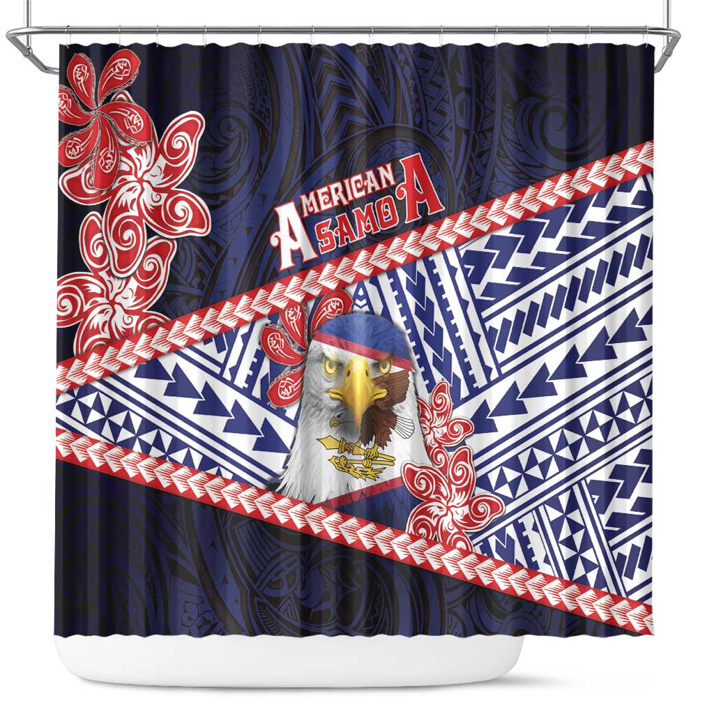 American Samoa Shower Curtain Bald Eagle With Polynesian Pattern - Polynesian Pride
