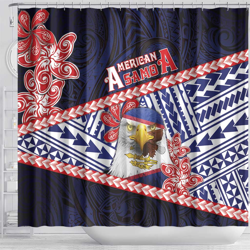 American Samoa Shower Curtain Bald Eagle With Polynesian Pattern - Polynesian Pride