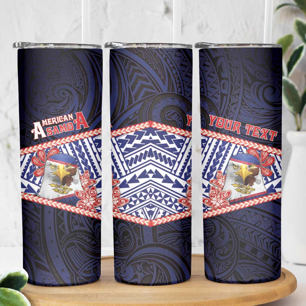 Personalized American Samoa Skinny Tumbler Bald Eagle With Polynesian Pattern - Polynesian Pride