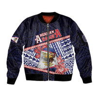 Personalized American Samoa Sleeve Zip Bomber Jacket Bald Eagle With Polynesian Pattern - Polynesian Pride