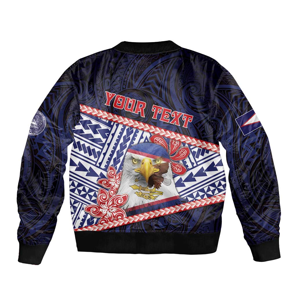 Personalized American Samoa Sleeve Zip Bomber Jacket Bald Eagle With Polynesian Pattern - Polynesian Pride