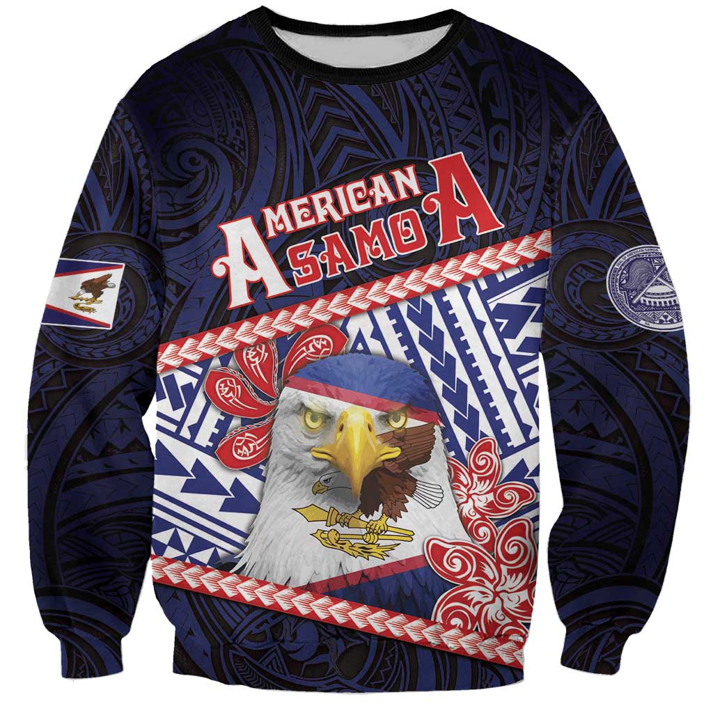 Personalized American Samoa Sweatshirt Bald Eagle With Polynesian Pattern - Polynesian Pride