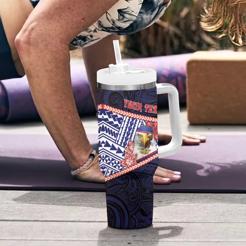 Personalized American Samoa Tumbler With Handle Bald Eagle With Polynesian Pattern - Polynesian Pride