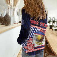 Personalized American Samoa Women Casual Shirt Bald Eagle With Polynesian Pattern - Polynesian Pride