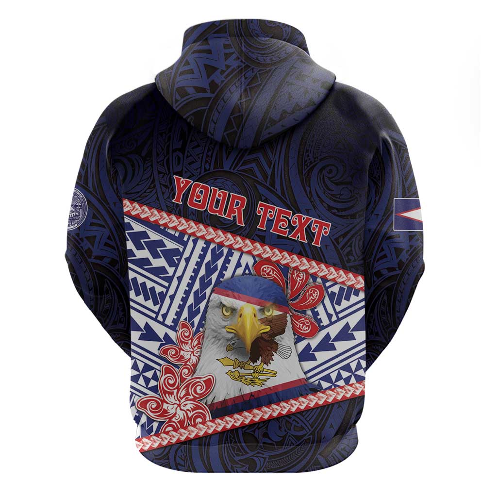 Personalized American Samoa Zip Hoodie Bald Eagle With Polynesian Pattern - Polynesian Pride