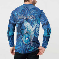 Personalised Northern Mariana Islands Button Sweatshirt Galaxy Polynesian Shark Tattoo - Polynesian Pride