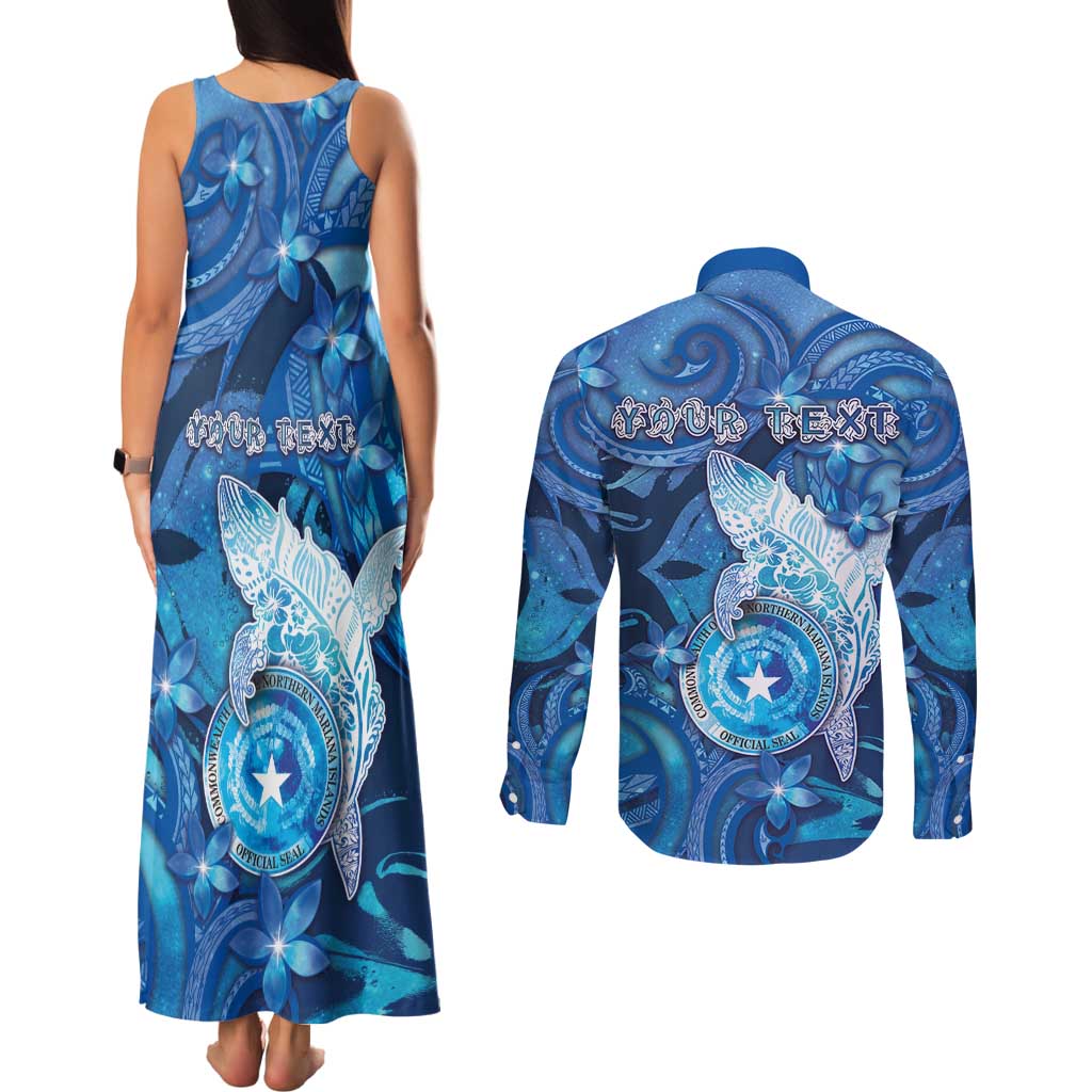 Personalised Northern Mariana Islands Couples Matching Tank Maxi Dress and Long Sleeve Button Shirt Galaxy Polynesian Shark Tattoo - Polynesian Pride
