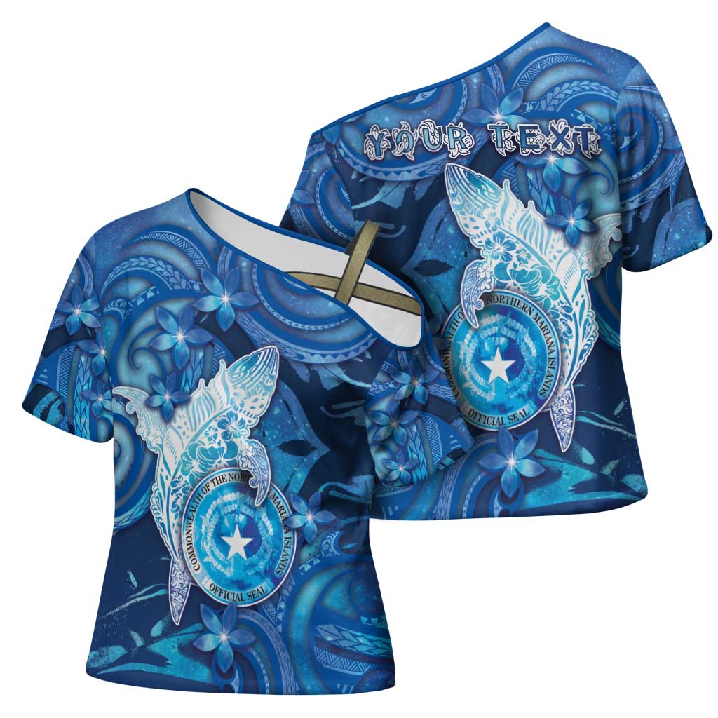Personalised Northern Mariana Islands Cross Shoulder Shirt Galaxy Polynesian Shark Tattoo - Polynesian Pride